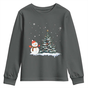 Christmas Snowman Youth Sweatshirt Funny Snowmen With Christmas Tree TS12 Dark Heather Print Your Wear