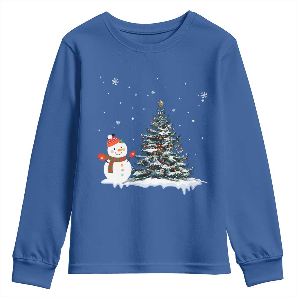 Christmas Snowman Youth Sweatshirt Funny Snowmen With Christmas Tree TS12 Royal Blue Print Your Wear