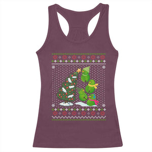 Christmas Snowman Squad Racerback Tank Top Funny Holiday Snowmen With Xmas Tree TS12 Maroon Print Your Wear