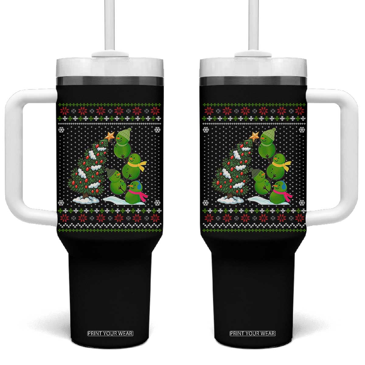 Christmas Snowman Squad Tumbler With Handle Funny Holiday Snowmen With Xmas Tree TS12 One Size: 40 oz Black Print Your Wear