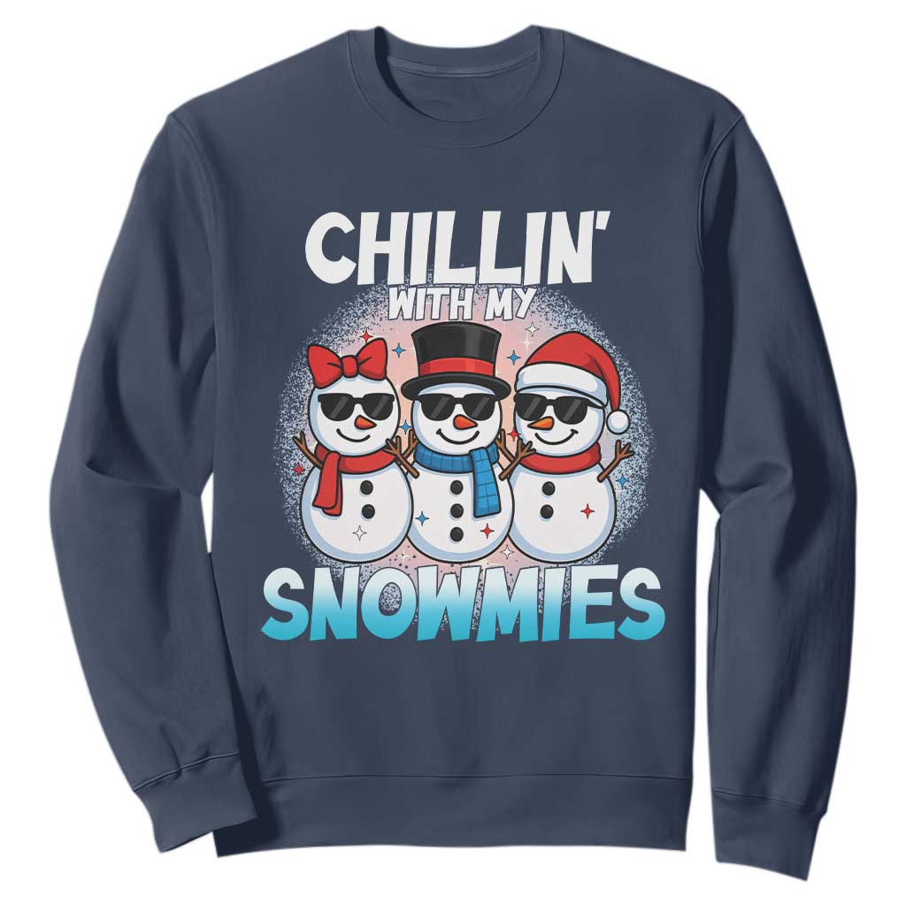 Christmas Snowman Sweatshirt Chillin With My Snowmies Christmas Snowman TS12 Navy Print Your Wear
