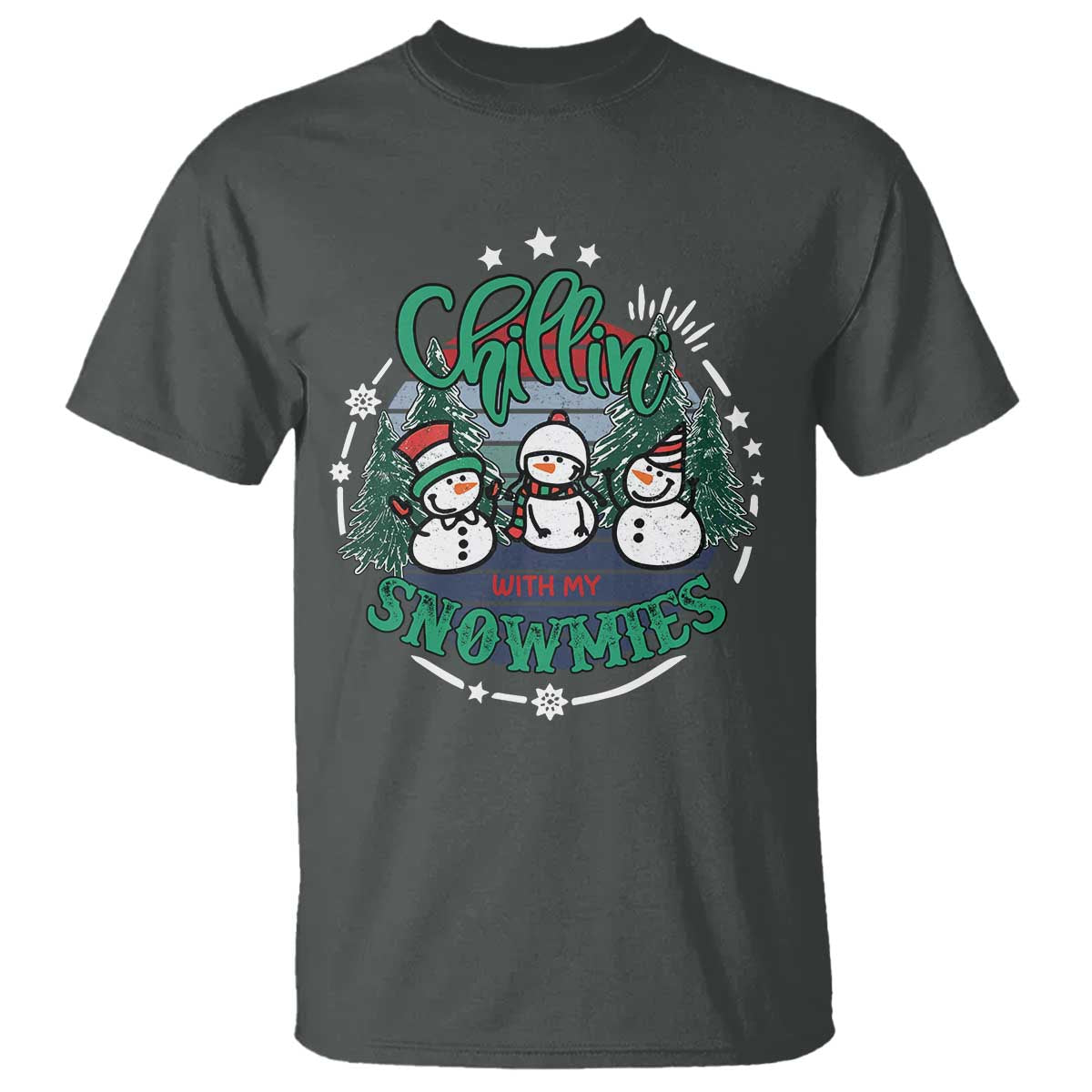 Christmas Snowman T Shirt Chillin With My Snowmies Cute Winter TS12 Dark Heather Print Your Wear