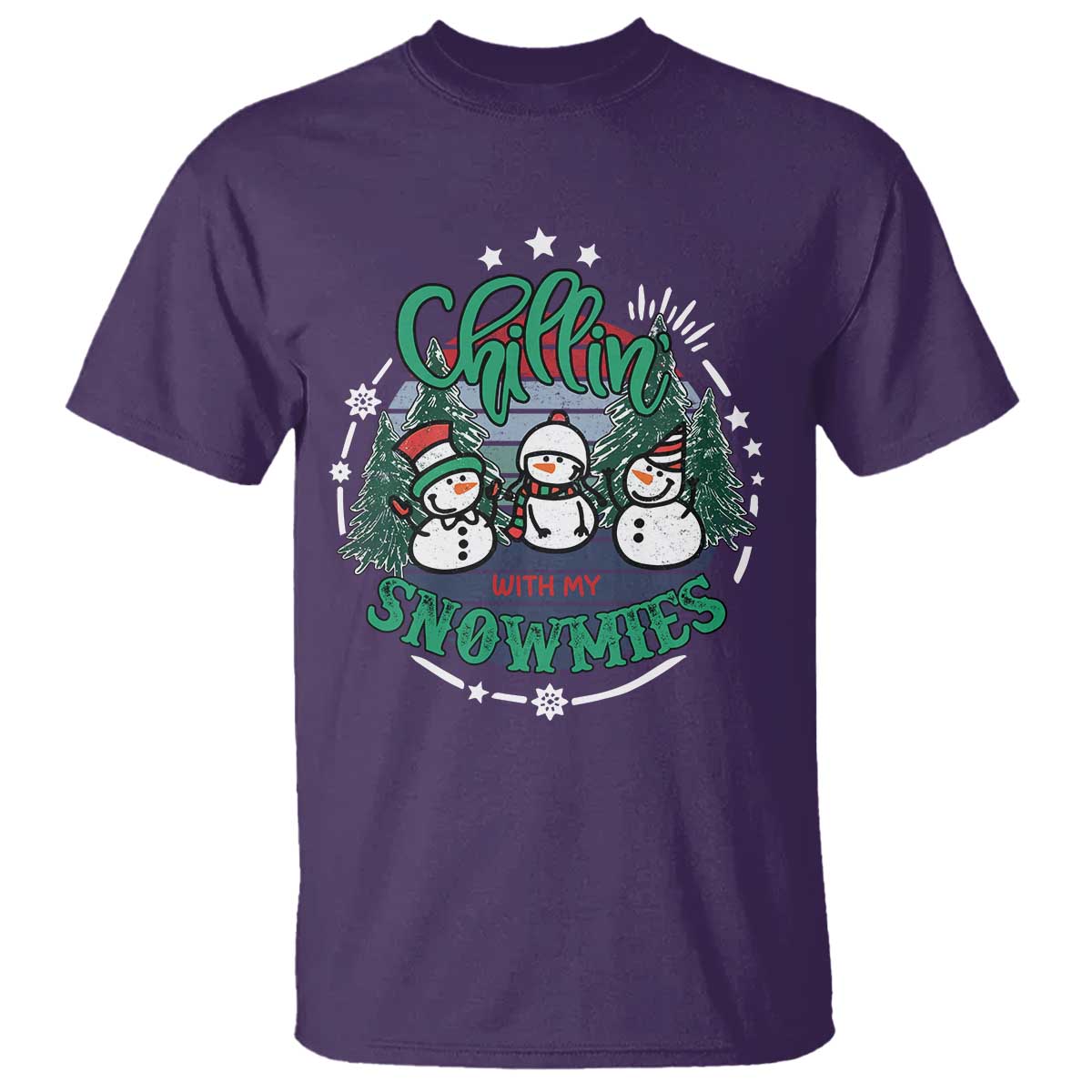 Christmas Snowman T Shirt Chillin With My Snowmies Cute Winter TS12 Purple Print Your Wear