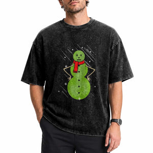 Christmas Snowman Washed Cotton T-Shirt Funny Angry Snowmen