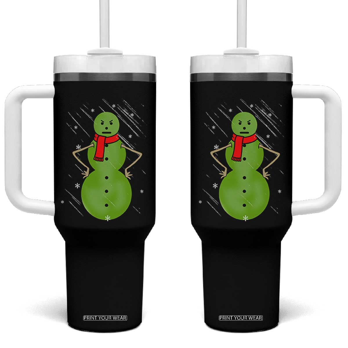 Christmas Snowman Tumbler With Handle Funny Angry Snowmen TS12 One Size: 40 oz Black Print Your Wear