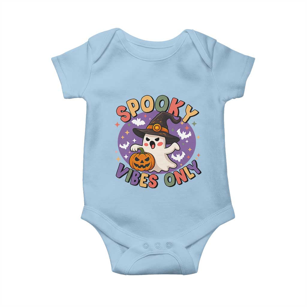 Cute Halloween Ghost Baby Onesie Spooky Vibes Only With Pumpkin TS12 Light Blue Print Your Wear
