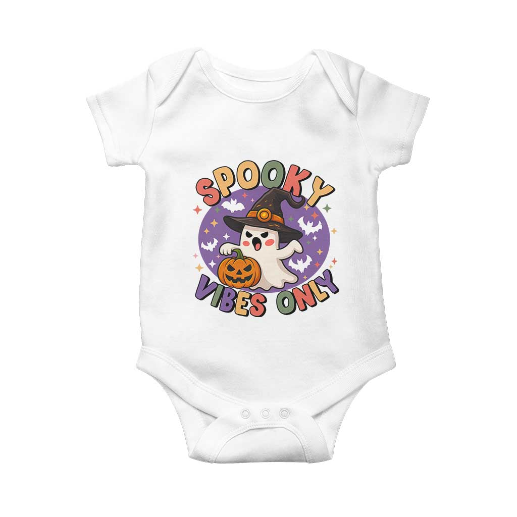 Cute Halloween Ghost Baby Onesie Spooky Vibes Only With Pumpkin TS12 White Print Your Wear