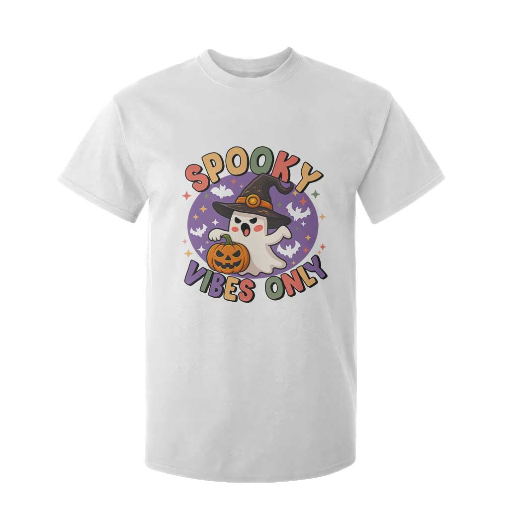 Cute Halloween Ghost T Shirt For Kid Spooky Vibes Only With Pumpkin TS12 White Print Your Wear