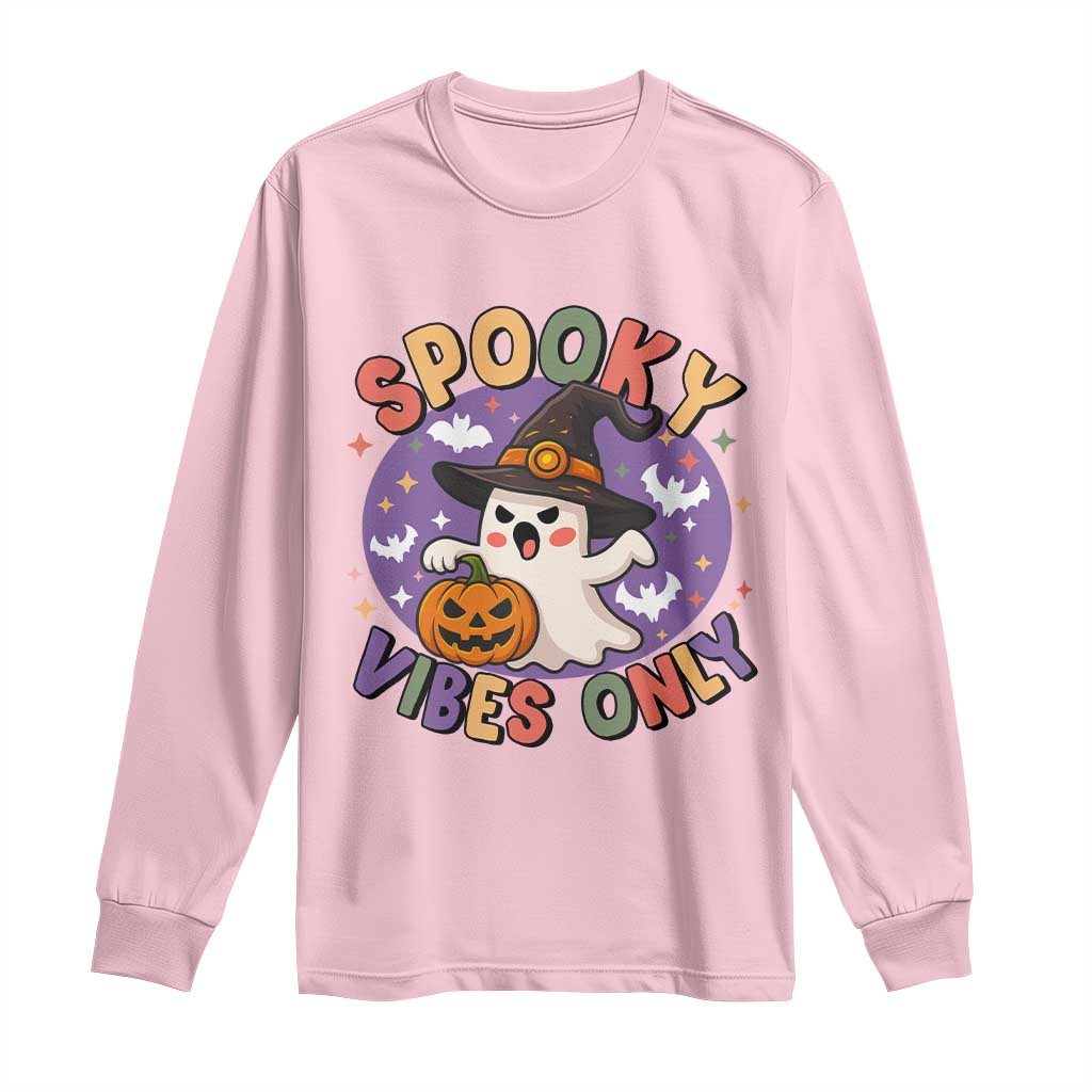 Cute Halloween Ghost Long Sleeve Shirt Spooky Vibes Only With Pumpkin TS12 Light Pink Print Your Wear