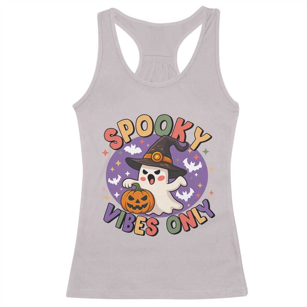 Cute Halloween Ghost Racerback Tank Top Spooky Vibes Only With Pumpkin TS12 Ice Gray Print Your Wear