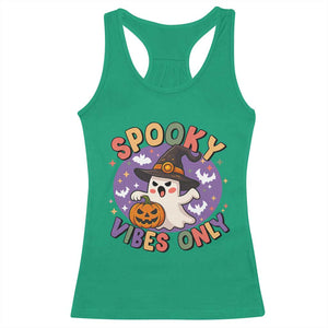 Cute Halloween Ghost Racerback Tank Top Spooky Vibes Only With Pumpkin TS12 Irish Green Print Your Wear