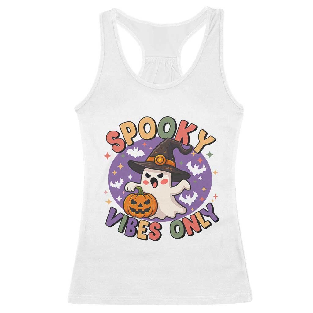 Cute Halloween Ghost Racerback Tank Top Spooky Vibes Only With Pumpkin TS12 White Print Your Wear