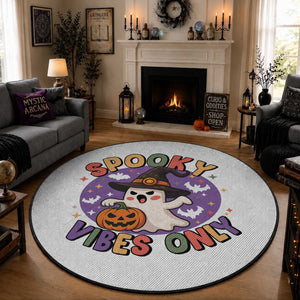 Cute Halloween Ghost Round Rug Spooky Vibes Only With Pumpkin