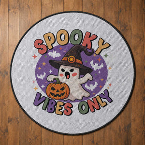 Cute Halloween Ghost Round Rug Spooky Vibes Only With Pumpkin