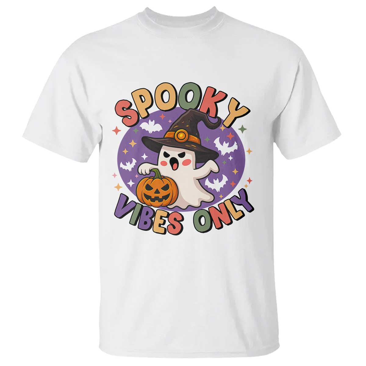 Cute Halloween Ghost T Shirt Spooky Vibes Only With Pumpkin TS12 White Print Your Wear