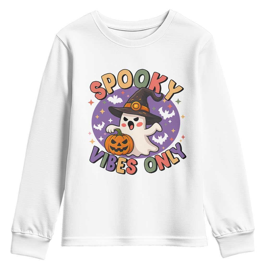 Cute Halloween Ghost Youth Sweatshirt Spooky Vibes Only With Pumpkin TS12 White Print Your Wear