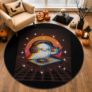 Halloween Ghost Round Rug Funny Trippy Vaporwave DJ Music Party