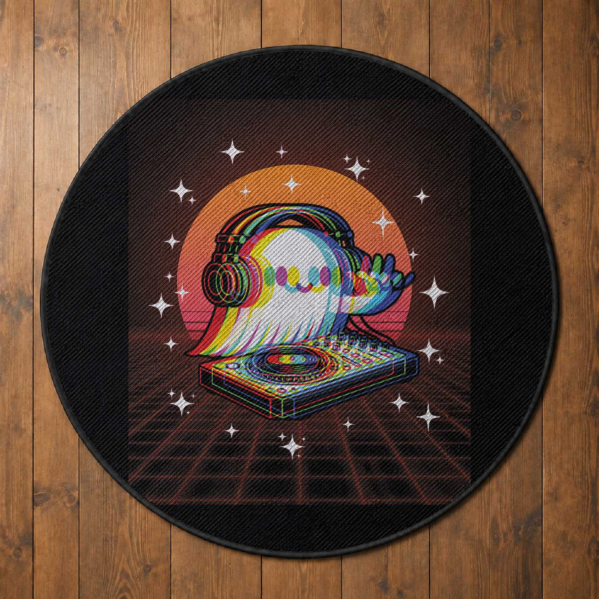 Halloween Ghost Round Rug Funny Trippy Vaporwave DJ Music Party