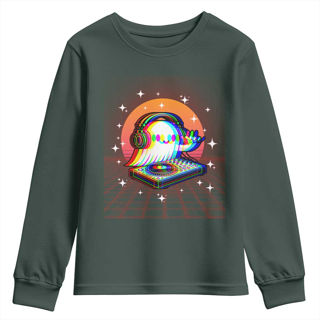 Halloween Ghost Youth Sweatshirt Funny Trippy Vaporwave DJ Music Party TS12 Dark Forest Green Print Your Wear