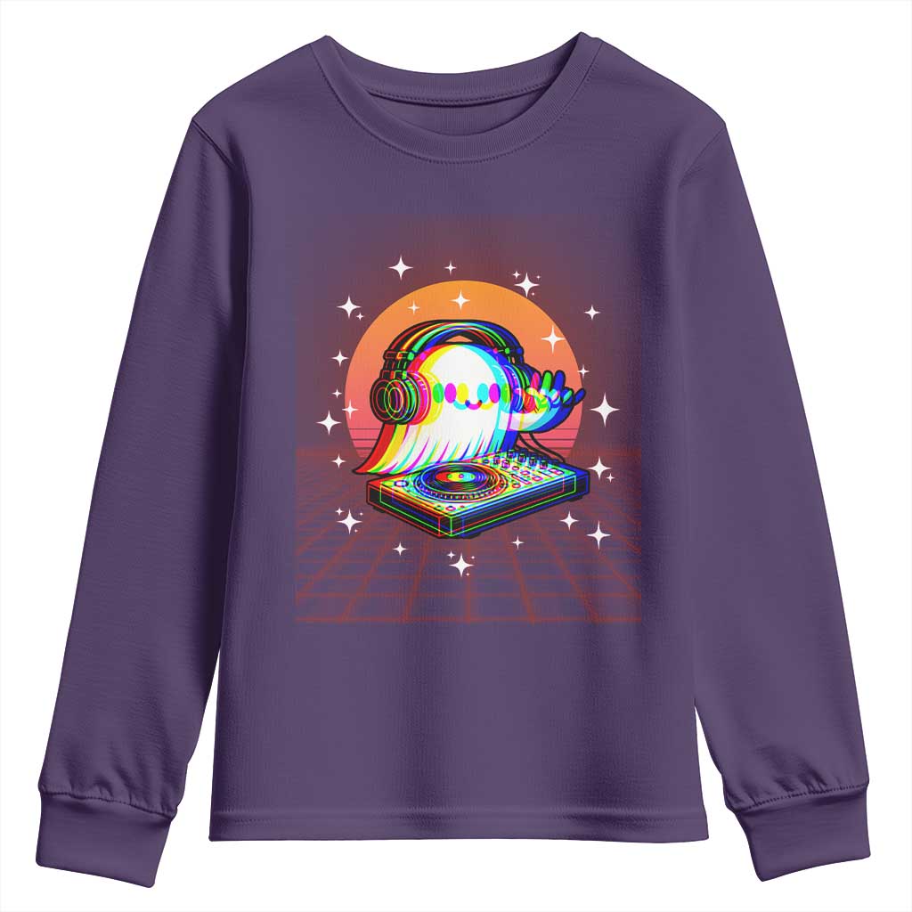 Halloween Ghost Youth Sweatshirt Funny Trippy Vaporwave DJ Music Party TS12 Purple Print Your Wear