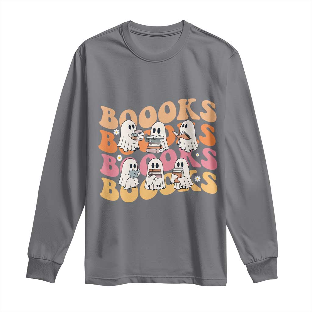 Bookish Ghost Halloween Long Sleeve Shirt Funny Book Lover And Spooky Squad TS12 Charcoal Print Your Wear
