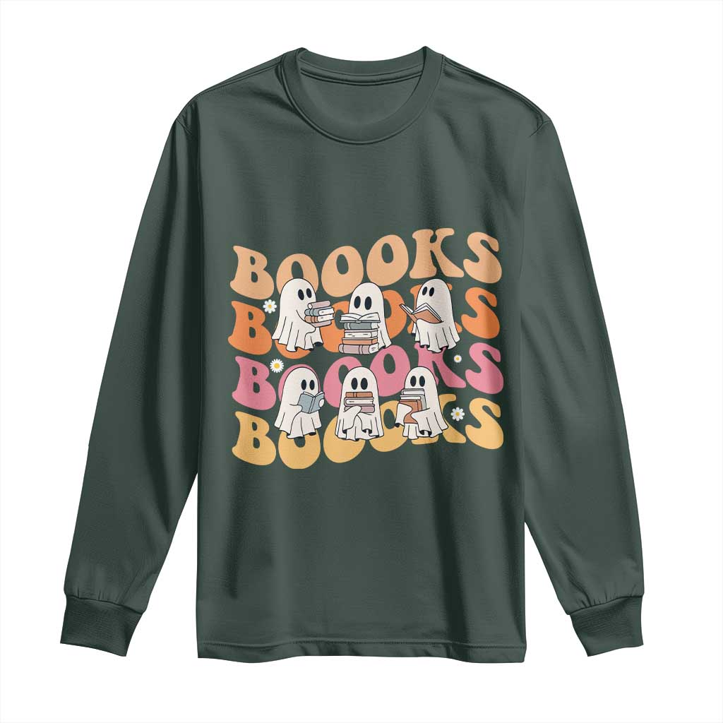 Bookish Ghost Halloween Long Sleeve Shirt Funny Book Lover And Spooky Squad TS12 Dark Forest Green Print Your Wear