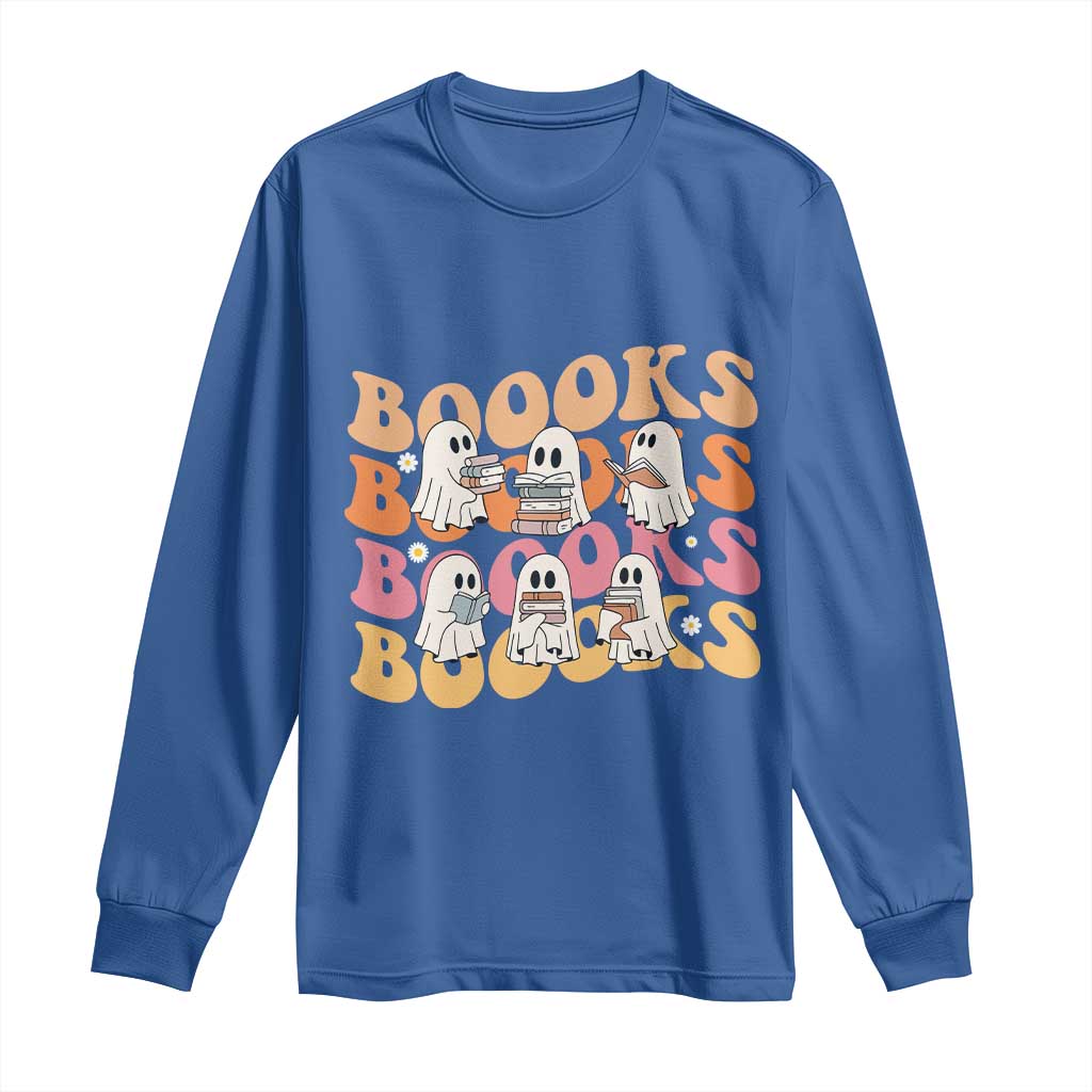 Bookish Ghost Halloween Long Sleeve Shirt Funny Book Lover And Spooky Squad TS12 Royal Blue Print Your Wear