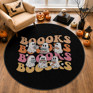 Bookish Ghost Halloween Round Rug Funny Book Lover And Spooky Squad