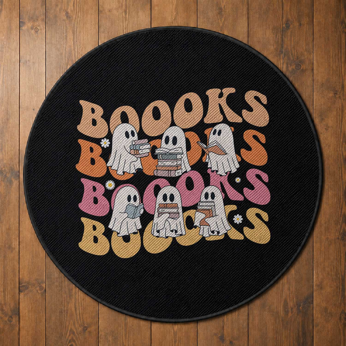 Bookish Ghost Halloween Round Rug Funny Book Lover And Spooky Squad