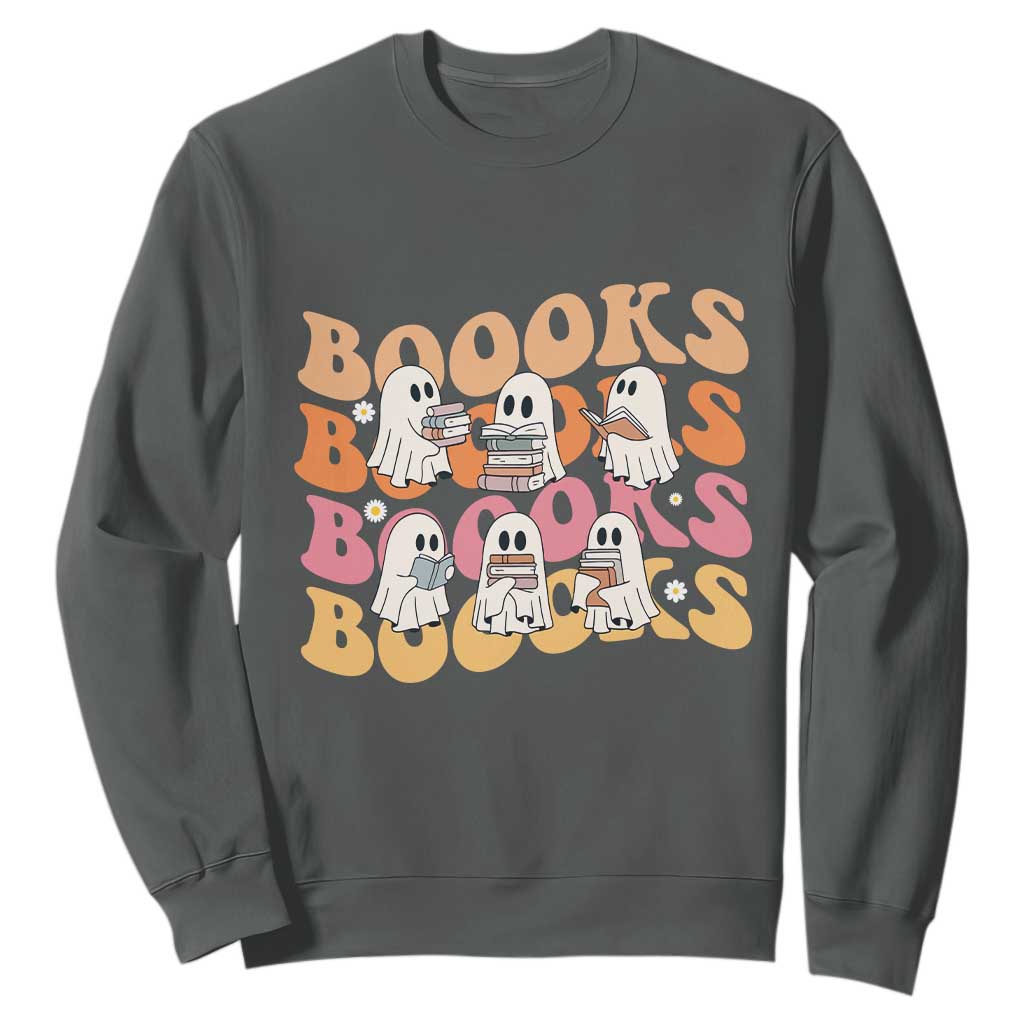 Bookish Ghost Halloween Sweatshirt Funny Book Lover And Spooky Squad TS12 Dark Heather Print Your Wear
