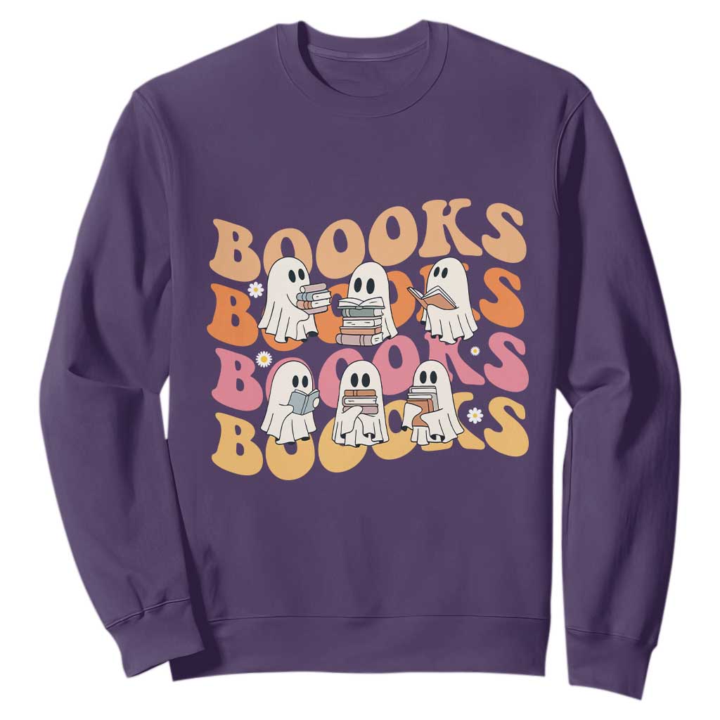 Bookish Ghost Halloween Sweatshirt Funny Book Lover And Spooky Squad TS12 Purple Print Your Wear