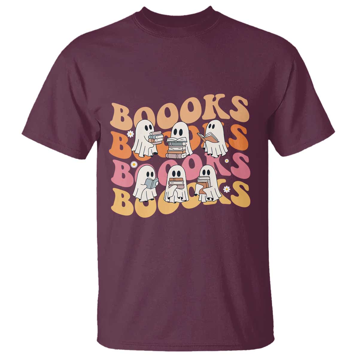 Bookish Ghost Halloween T Shirt Funny Book Lover And Spooky Squad TS12 Maroon Print Your Wear