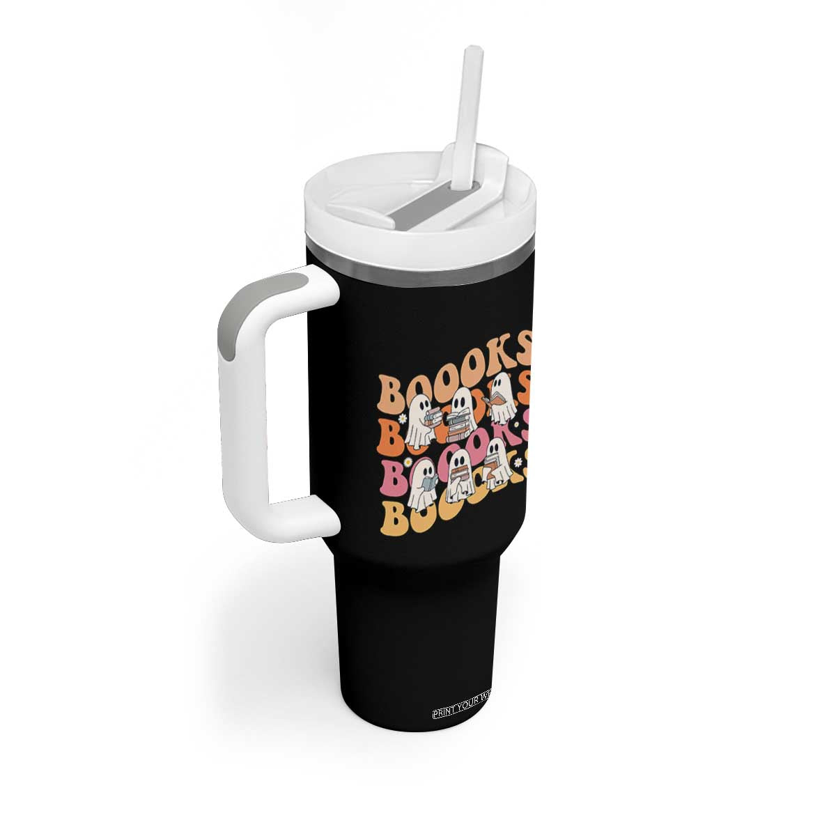Bookish Ghost Halloween Tumbler With Handle Funny Book Lover And Spooky Squad TS12 Print Your Wear