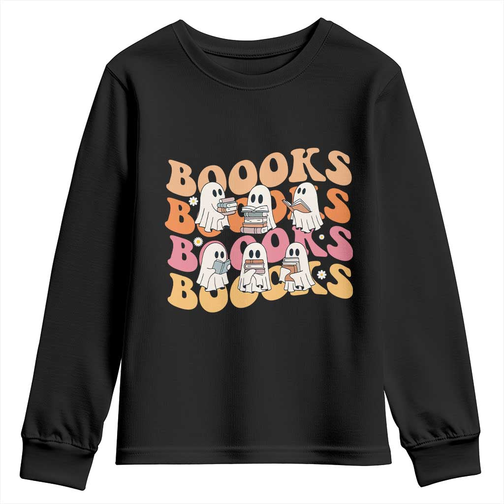 Bookish Ghost Halloween Youth Sweatshirt Funny Book Lover And Spooky Squad TS12 Black Print Your Wear
