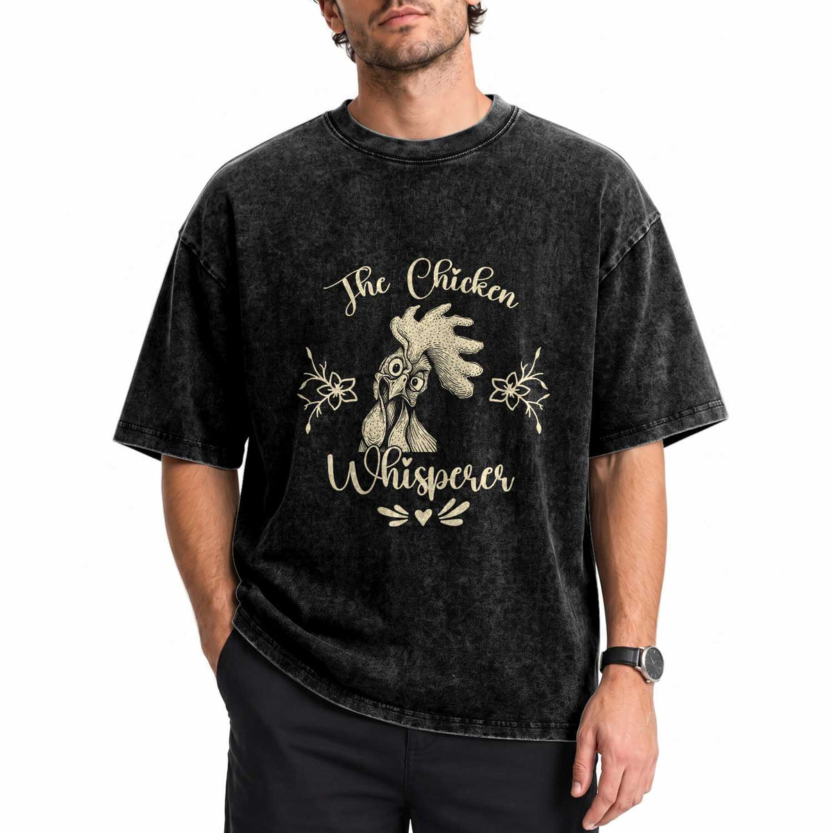Funny Chicken Lover Gift Washed Cotton T-Shirt The Chicken Whisperer