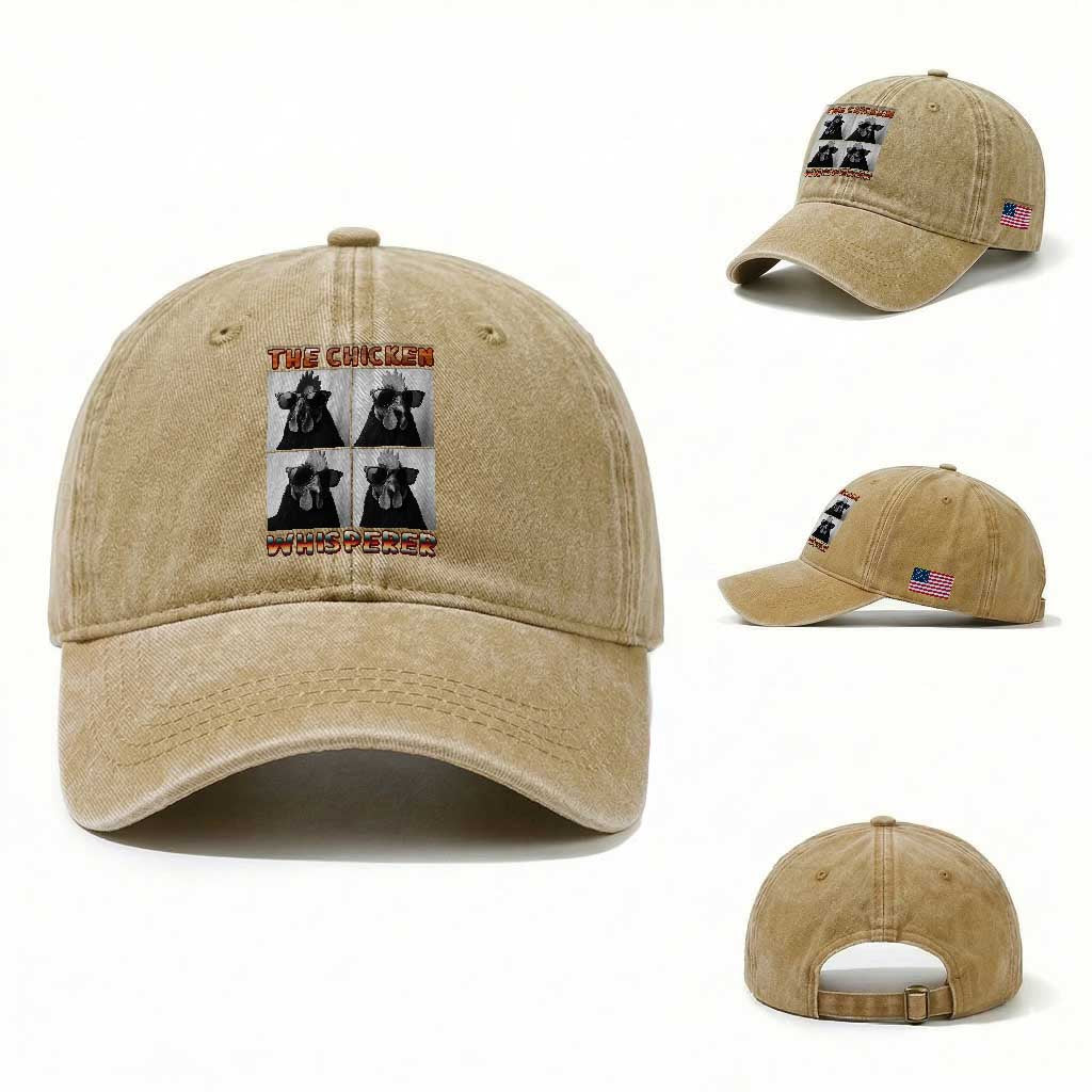 Funny Farm Animal Gift Washed Cotton Baseball Cap The Chicken Whisperer TS12 Washed Cap Universal Fit Khaki Print Your Wear