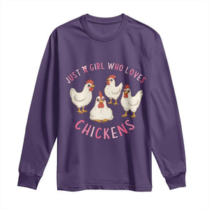 Chicken Lover Gift Long Sleeve Shirt Just A Girl Who Loves Chickens TS12 Purple Print Your Wear