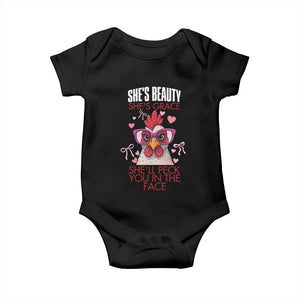 She Will Peck You In The Face Baby Onesie Funny Chicken Lover TS12 Black Print Your Wear