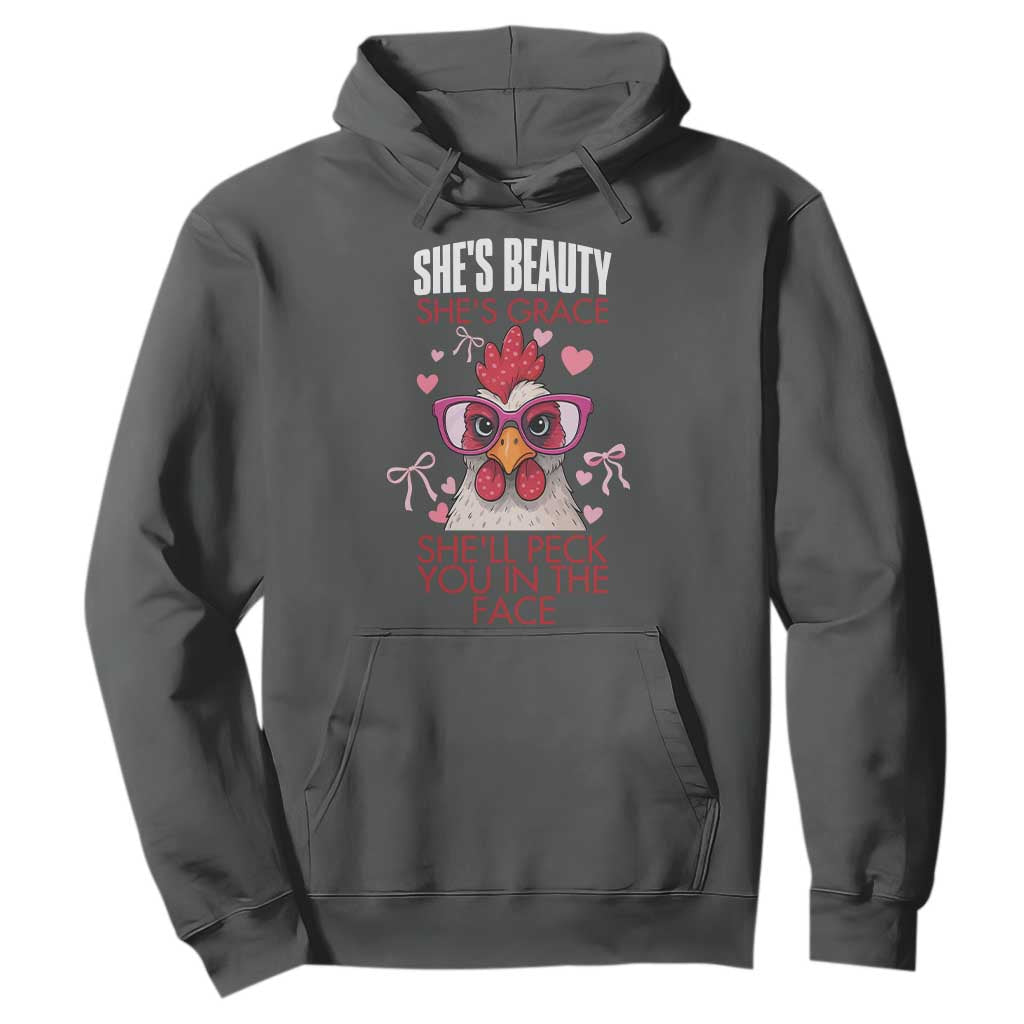 She Will Peck You In The Face Hoodie Funny Chicken Lover TS12 Dark Heather Print Your Wear