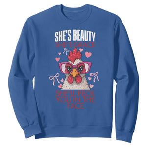 She Will Peck You In The Face Sweatshirt Funny Chicken Lover TS12 Royal Blue Print Your Wear