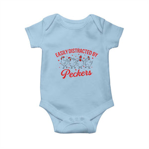 Funny Chicken Lover Gift Baby Onesie Easily Distracted By Peckers TS12 Light Blue Print Your Wear