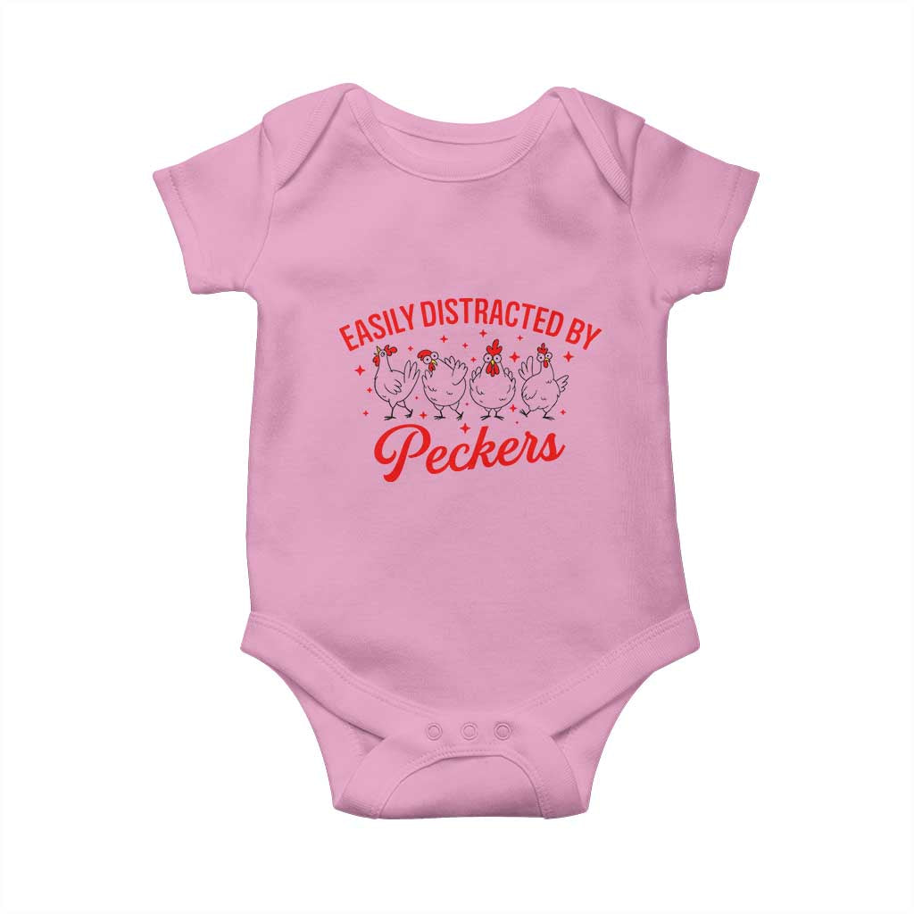 Funny Chicken Lover Gift Baby Onesie Easily Distracted By Peckers TS12 Light Pink Print Your Wear