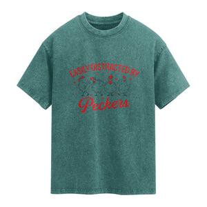 Funny Chicken Lover Gift Washed Cotton T-Shirt Easily Distracted By Peckers