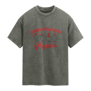 Funny Chicken Lover Gift Washed Cotton T-Shirt Easily Distracted By Peckers