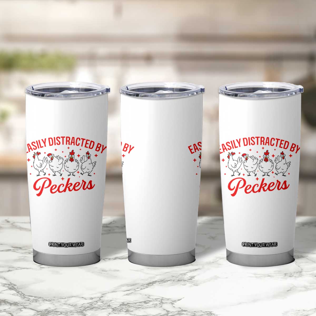 Funny Chicken Lover Gift Tumbler Cup Easily Distracted By Peckers TS12 Print Your Wear