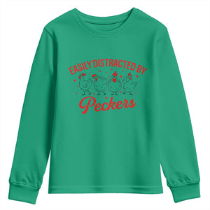 Funny Chicken Lover Gift Youth Sweatshirt Easily Distracted By Peckers TS12 Irish Green Print Your Wear