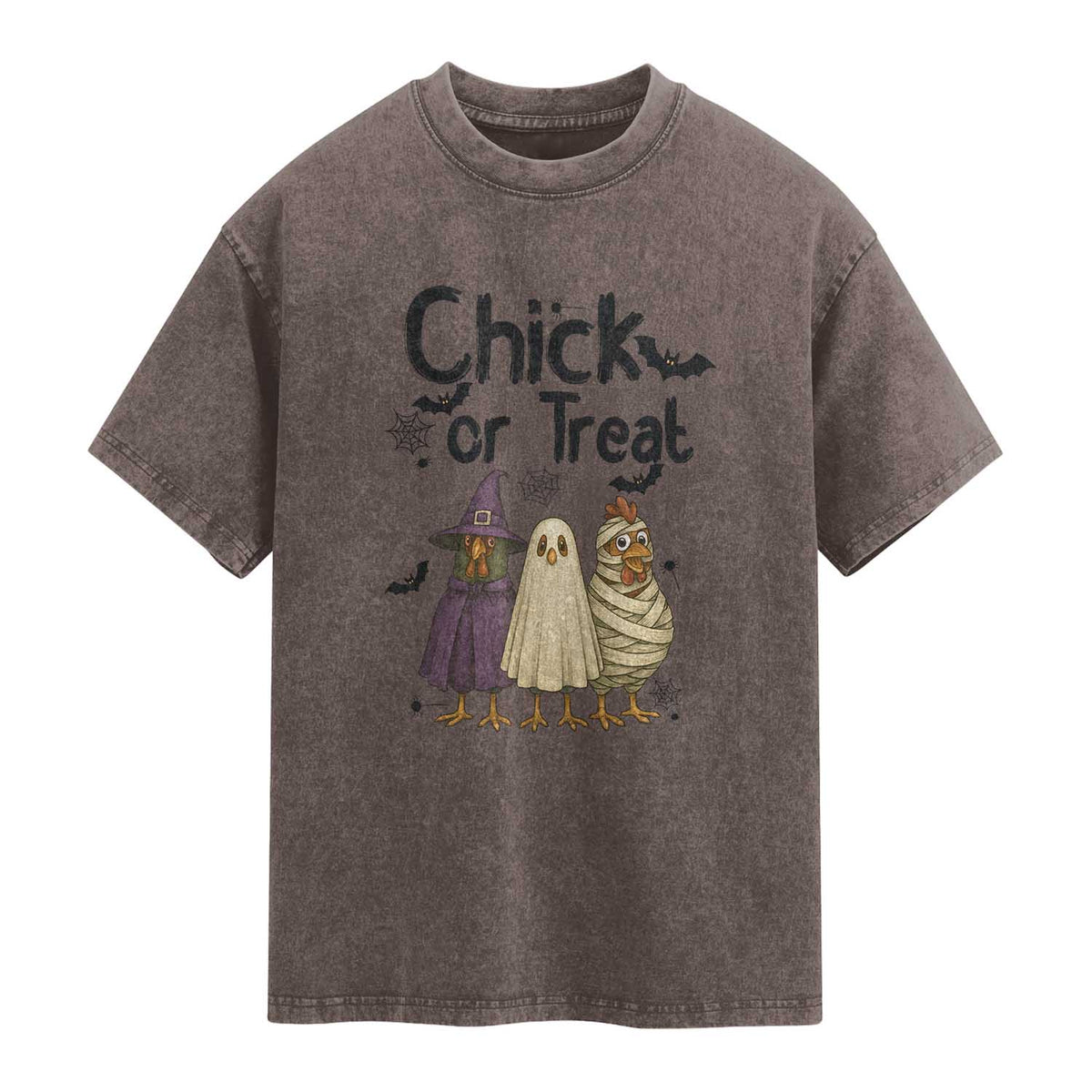 Funny Halloween Chicken Washed Cotton T-Shirt Chick Or Treat Spooky Gift