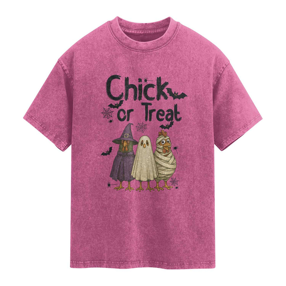 Funny Halloween Chicken Washed Cotton T-Shirt Chick Or Treat Spooky Gift