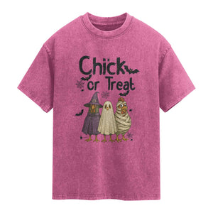 Funny Halloween Chicken Washed Cotton T-Shirt Chick Or Treat Spooky Gift