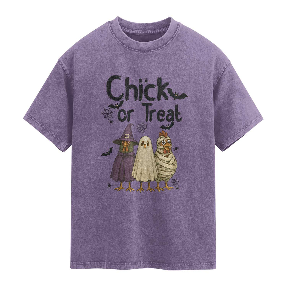 Funny Halloween Chicken Washed Cotton T-Shirt Chick Or Treat Spooky Gift
